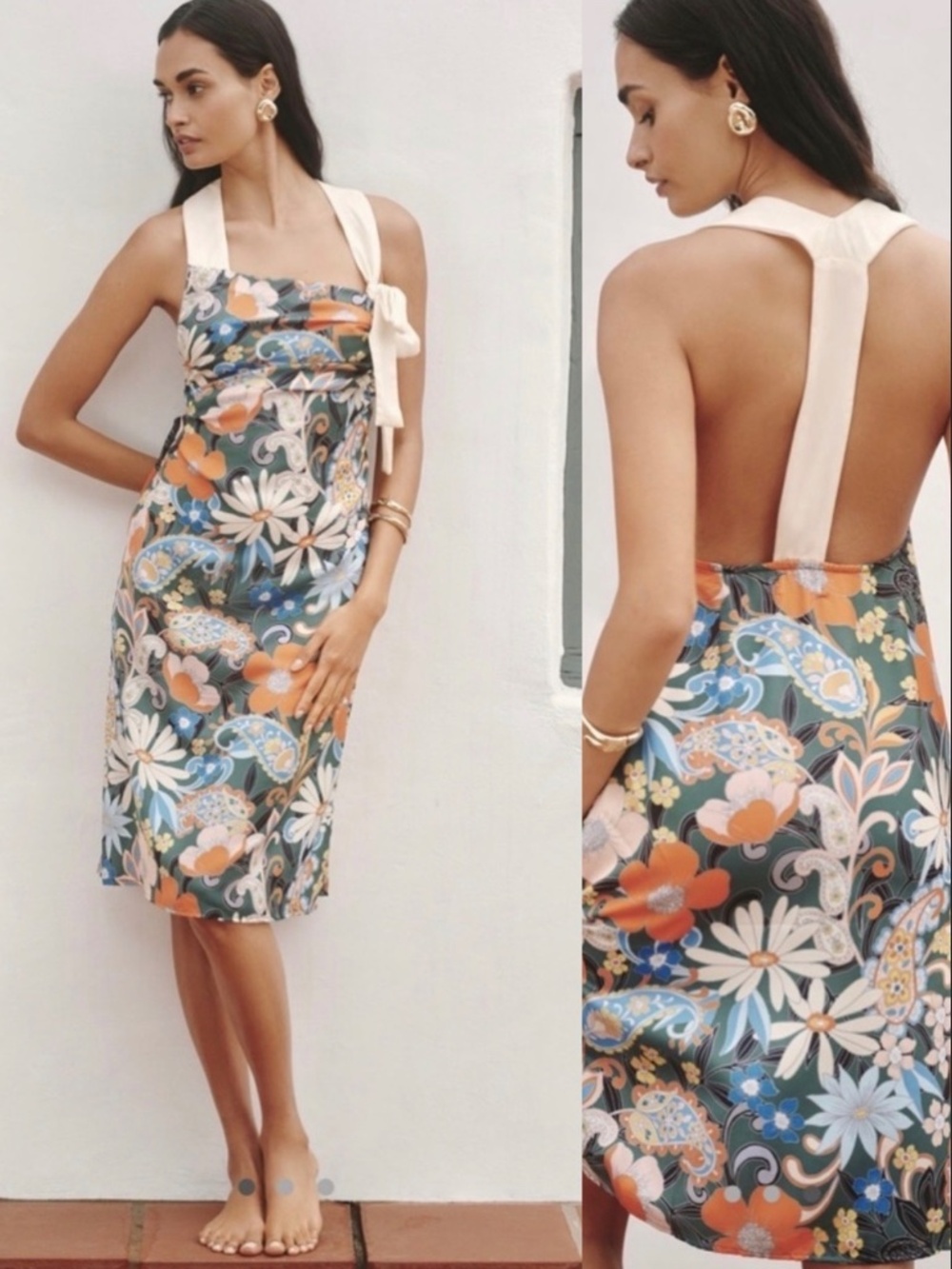 Anthropologie Celandine Green Motif Floral Midi Dress NWT Wedding Guest Resort L